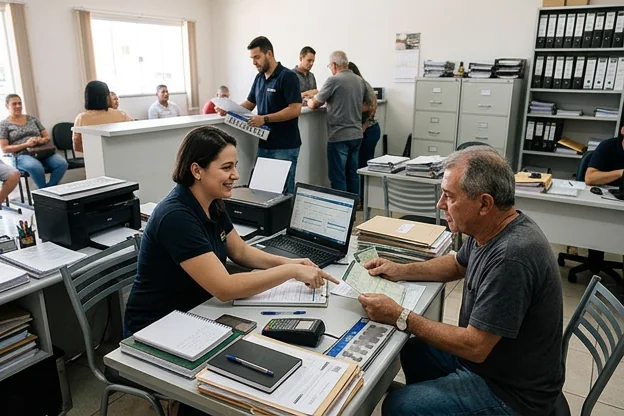 Profissionais ajudando no licenciamento de veículos em Rondonópolis.